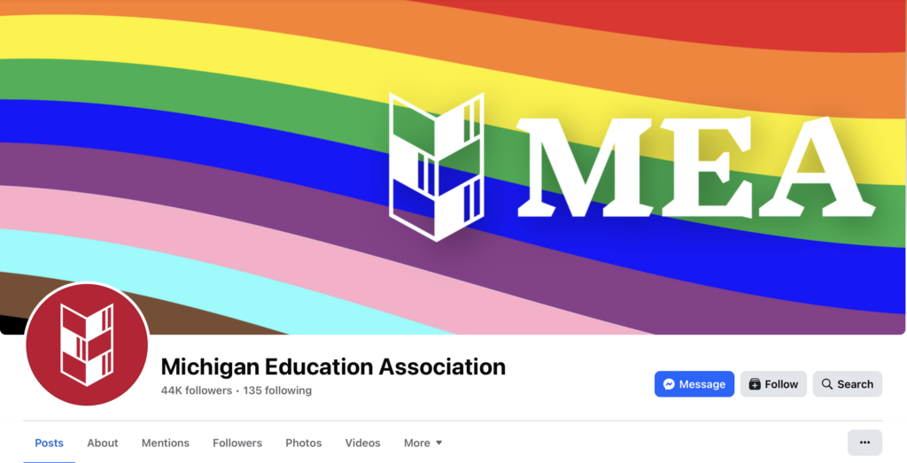 MEA facebook page with rainbow flag